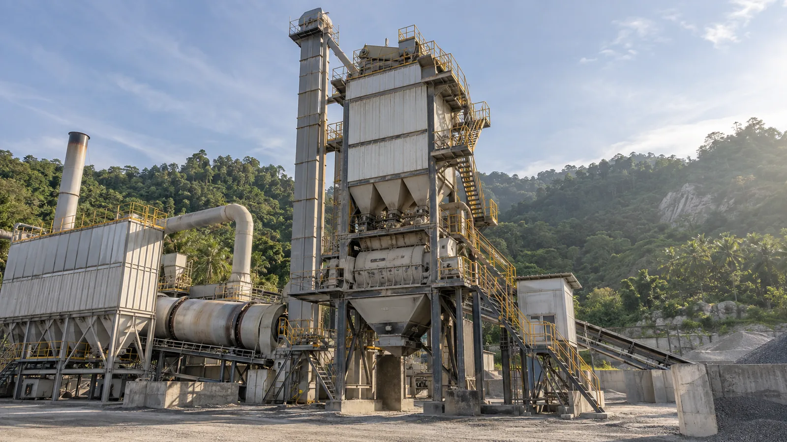 Asphalt plant mixer tower, visible view