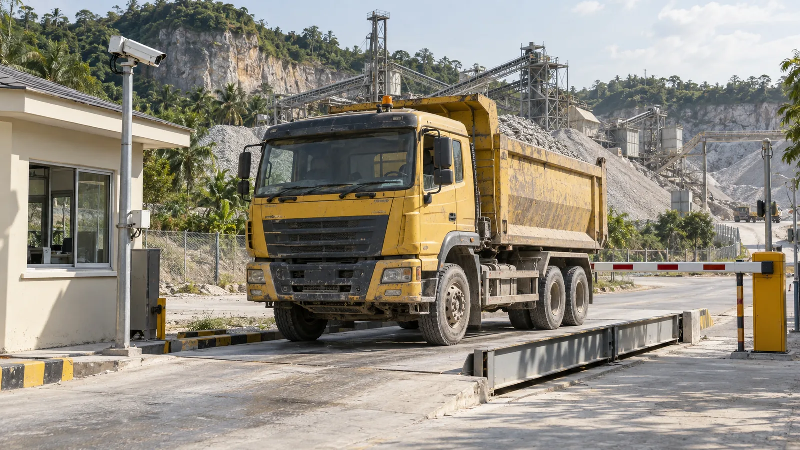 Loaded tipper truck on a quarry weighbridge