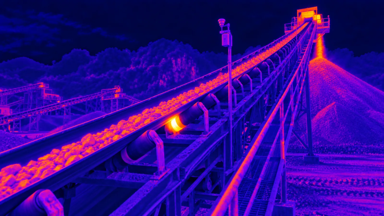 Conveyor carrying crushed stone, thermal view