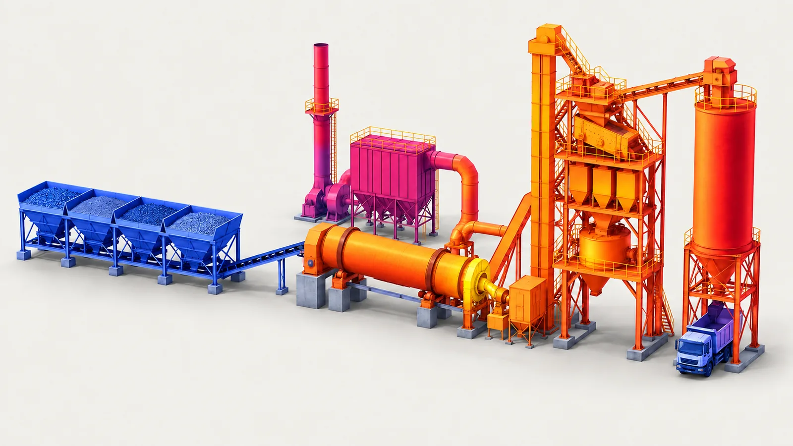 3D digital twin of a batch asphalt plant, heat view