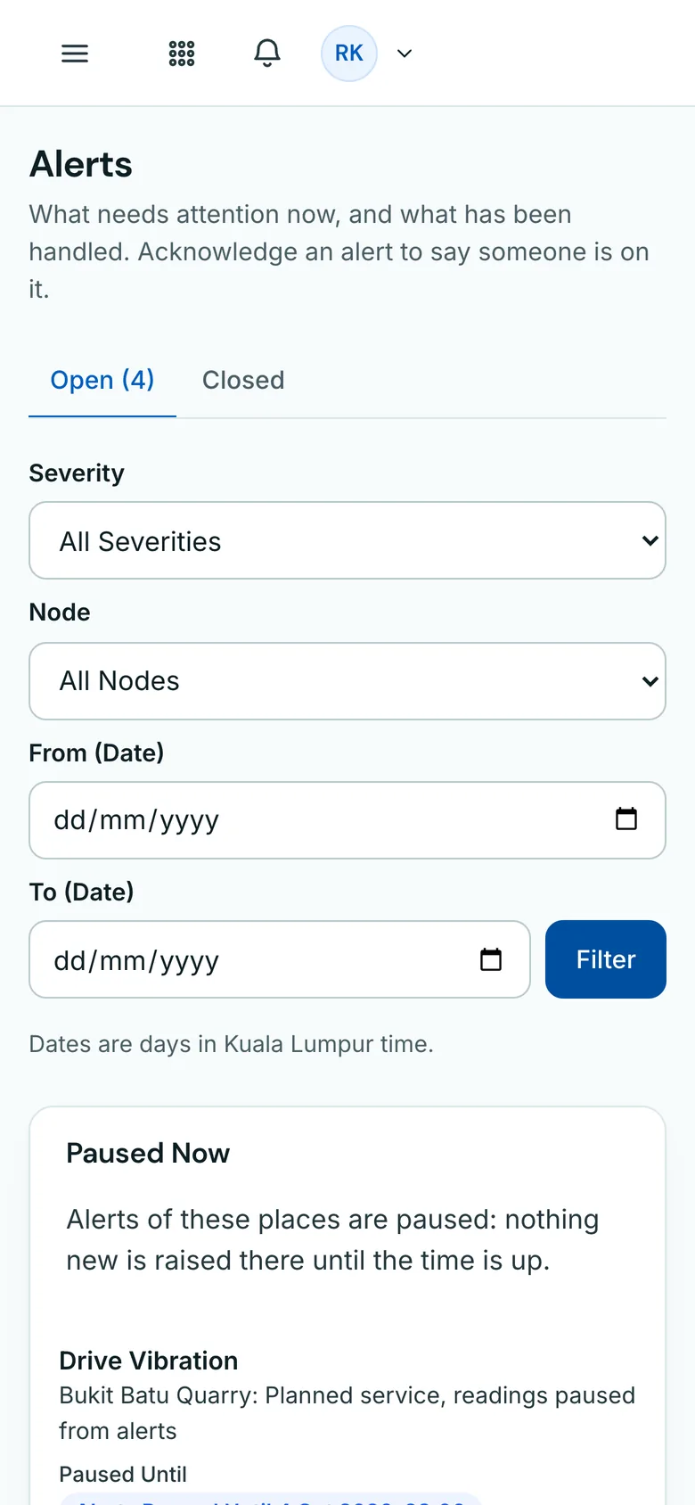 AI Quarry Alerts list on a phone